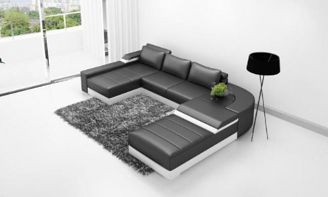 Narożnik kanapa Narożnik Sofa z USB Podkładka Skóra Ustawić Żywy krajobraz Couch Bellenberg