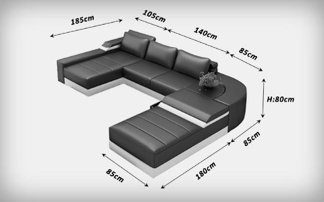 Narożnik kanapa Narożnik Sofa z USB Podkładka Skóra Ustawić Żywy krajobraz Couch Bellenberg