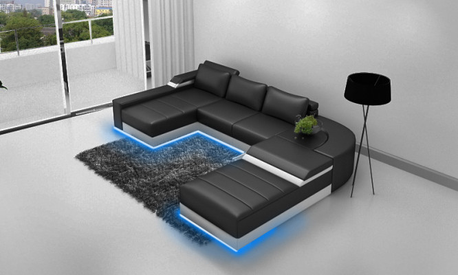 Narożnik kanapa Narożnik Sofa z USB Podkładka Skóra Ustawić Żywy krajobraz Couch Bellenberg