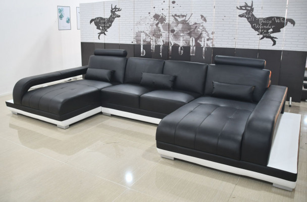 Sofa skórzana Sofa Nowoczesna Podkładka Skóra Design Narożnikowa kanapa Kanapa Włókienniczy Żywy krajobraz