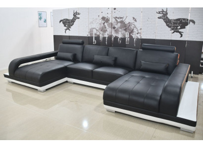 Sofa skórzana Sofa Nowoczesna Podkładka Skóra Design Narożnikowa kanapa Kanapa Włókienniczy Żywy krajobraz