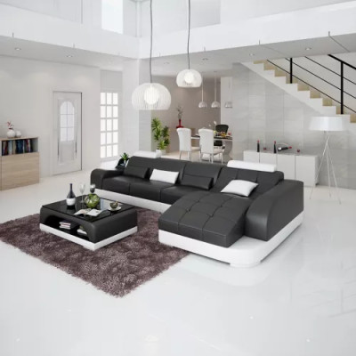 Narożnikowa kanapa Nowoczesna sofa skórzana w kształcie litery L Narożnikowa kanapa Podkładka Żywy krajobraz