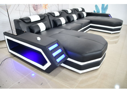 Sofa skórzana Sofa Nowoczesna Podkładka Skóra Żywy krajobraz Design Narożnikowa kanapa Couch Materiał