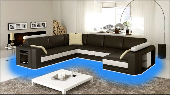 Designerska sofa Narożnikowa kanapa Kanapa Sofa skórzana Podkładka Siedziba Narożnik Ustawić +światło PHM3027