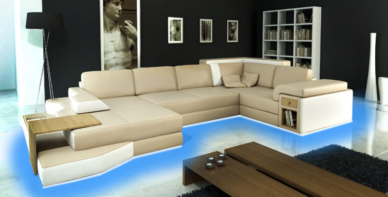XXL Design Narożnikowa kanapa Duża Sofa z USB Couch Wohlandschaft U Form Skóra Włókienniczy Narożnik