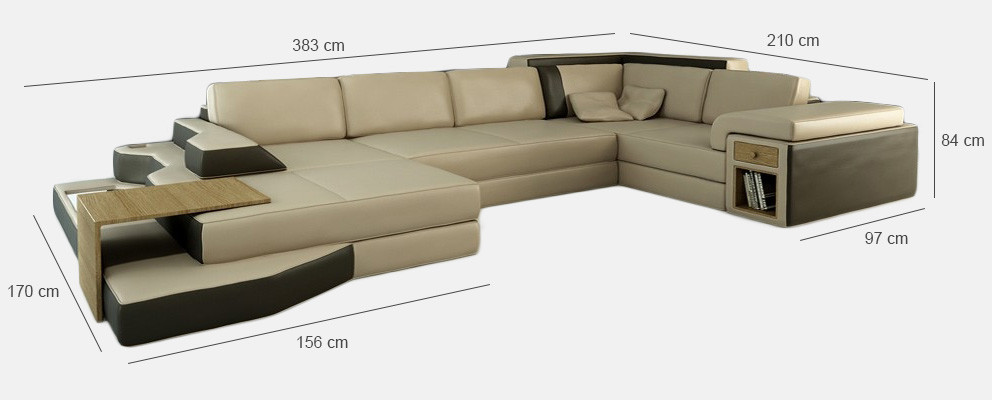 XXL Design Duża Sofa z USB, Narożnikowa kanapa Kanapa Wohlandschaft U Form Skóra Włókienniczy Narożnik
