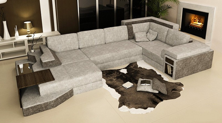 XXL Design Duża Sofa z USB Narożnikowa kanapa Kanapa Wohlandschaft U Form Skóra Włókienniczy Narożnik