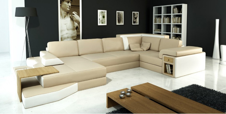 XXL Design Duża Sofa z USB Narożnikowa kanapa Kanapa Wohlandschaft U Form Skóra Włókienniczy Narożnik