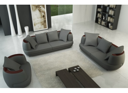 Zestaw sofowy z USB Luksusowa Designerska Kanapa Podkładka 3+2+1 Skóra Sofa Siedziba Szara Nowość