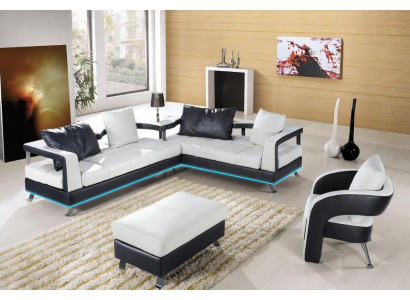 Sofa skórzana kanapa Żywy krajobraz Narożnikowa kanapa Narożnik Ustaw Design Nowoczesna Sofa + USB Nowość