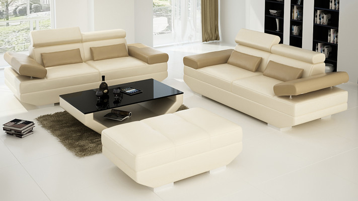 Skórzana sofa sofa z USB Żywy krajobraz 2+2 Ustawić designerską kanapę