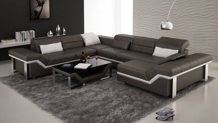 Skórzana sofa kanapa Żywy krajobraz Narożnikowa kanapa Ustaw projekt nowoczesnej sofy