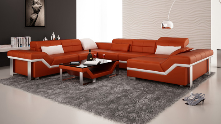 Skórzana sofa kanapa Żywy krajobraz Narożnikowa kanapa Ustaw projekt nowoczesnej sofy
