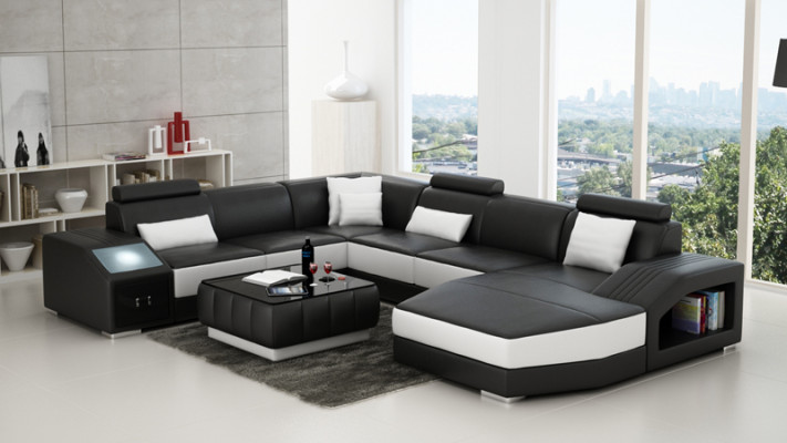 Skórzana Sofa Kanapa Kształt U Żywy krajobraz Narożnikowa kanapa Ustawić Design Nowoczesna Sofa