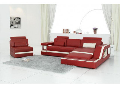 SKÓRZANA SOFA XXL Żywy krajobraz Ustawić NAROŻNIK Skóra Ustawić z Podkładką USB