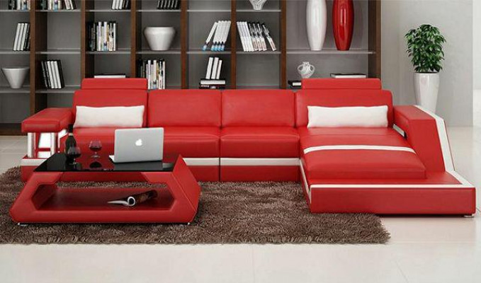 SKÓRZANA SOFA XXL Żywy krajobraz Ustawić NAROŻNIK Skóra Ustawić z Podkładką USB