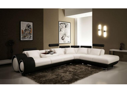 SOFA SKÓRZANA SKÓRZANA KANAPA USB Ustawić SOFA Żywy krajobraz Czarny /Biały Na wymiar