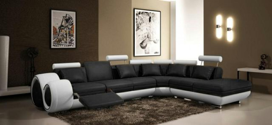 SOFA SKÓRZANA SKÓRZANA KANAPA USB Ustawić SOFA Żywy krajobraz Czarny /Biały Na wymiar
