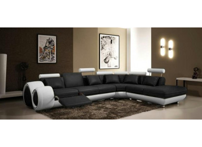 SOFA SKÓRZANA SKÓRZANA KANAPA z USB Ustawić SOFA Żywy krajobraz Czarny /Biały Kanapa Nowość