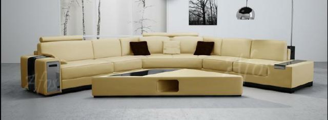 Skórzana sofa Narożnikowa kanapa Sofa z USB, Design Siedziba Podkładka Ustawić Żywy krajobraz 2348