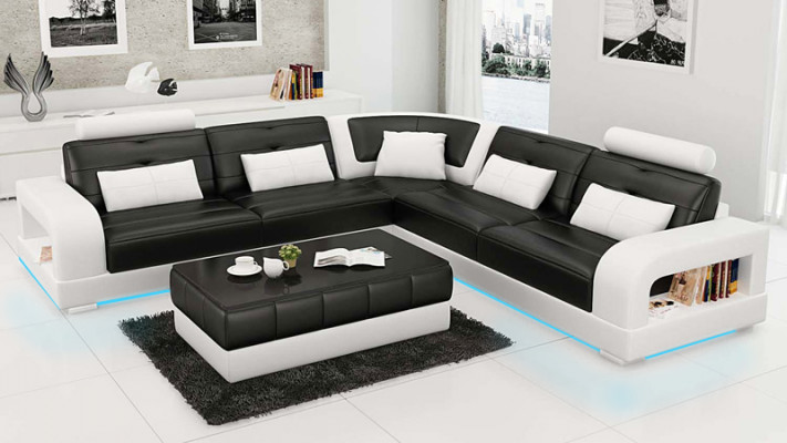 Sofa skórzana USB Żywy krajobraz Narożnikowa kanapa Narożnik Ustaw Design Sofa Couch L6008B Nowość