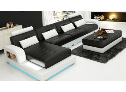 Skórzana sofa z USB,Żywy krajobrazu Narożnikowa kanapa Narożnik Ustaw Design Nowoczesna Sofa L6008C