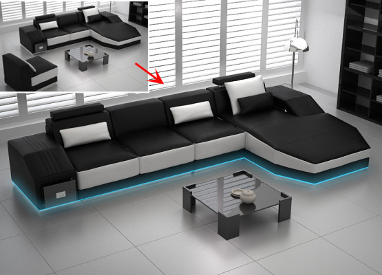 Skórzana sofa na USB, Żywy krajobraz Narożnikowa kanapa Narożnik Ustaw Design Modern Sofa L6003C