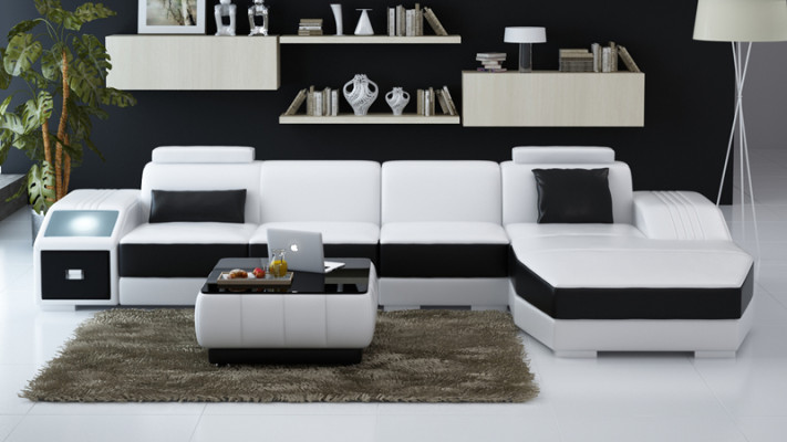 Skórzana sofa na USB, Żywy krajobraz Narożnikowa kanapa Narożnik Ustaw Design Modern Sofa L6003C