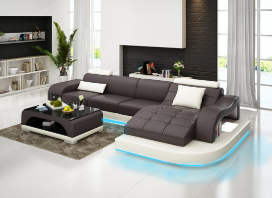 Skórzana sofa z USB Żywy krajobraz Narożnikowa kanapa Narożnik Ustaw Design Modern Sofa G8009D