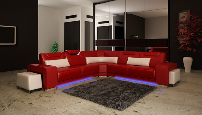 Skórzana sofa z USB Żywy krajobraz Narożnikowa kanapa Narożnik Ustaw Design Modern Sofa F3011B