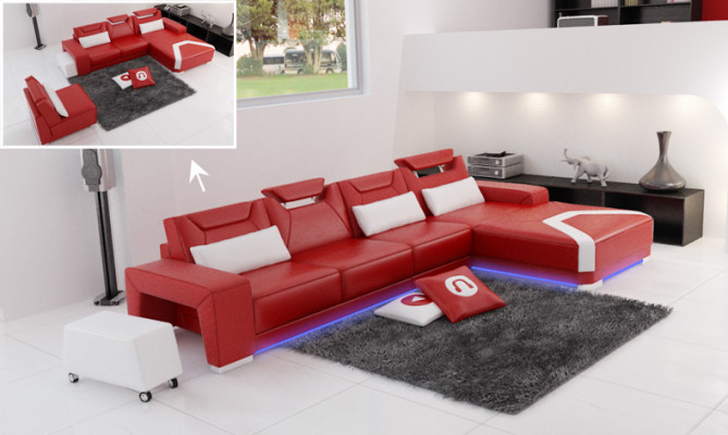 Skórzana sofa na USB, Żywy krajobraz Narożnikowa kanapa Narożnik Ustaw Design Modern Sofa F3011C