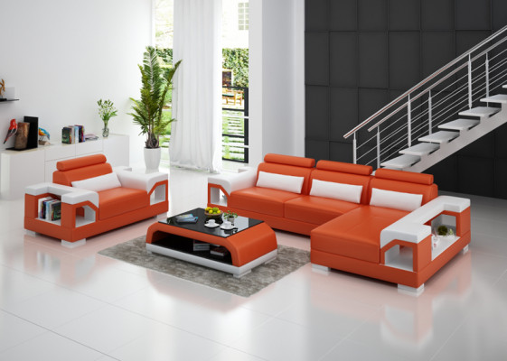 Skórzana sofa Żywy krajobraz Narożnikowa kanapa + Fotel Narożnik Ustaw Design Modern