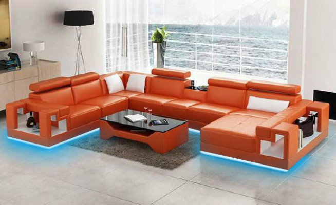 Sofa skórzana Żywy krajobraz Narożnikowa kanapa Sofa Narożnik Ustawić Narożnik XXL Duży 2710A