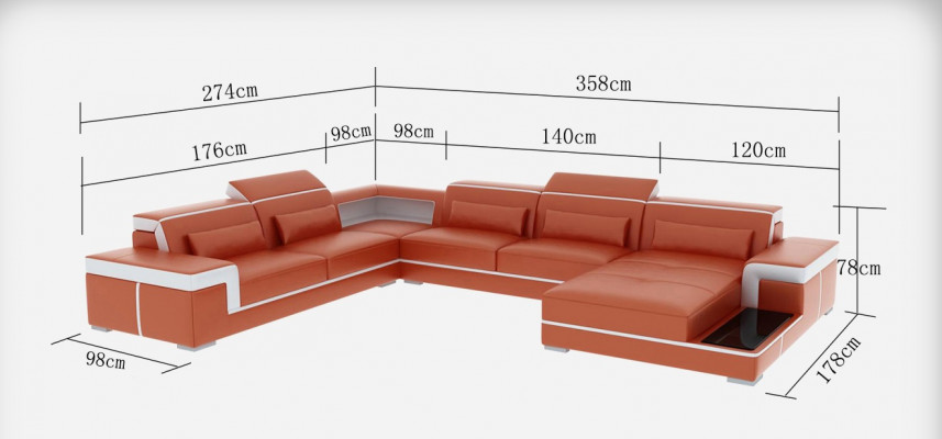 Wygodna skórzana sofa XXL z innowacyjną ergonomią i oświetleniem LED
