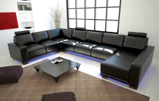 Skórzana sofa kanapa Żywy krajobraz Narożnik kanapa Narożnik Ustaw Design Nowoczesna Sofa z USB