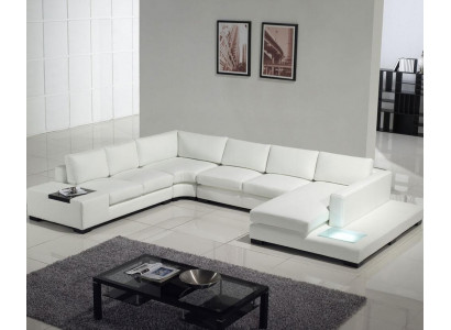 Skórzana sofa kanapa Żywy krajobraz Narożnik kanapa Narożnik Ustaw Design Nowoczesna Sofa z USB