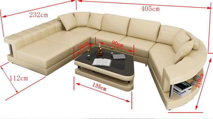 Skórzana sofa kanapa Żywy krajobraz Narożnik kanapa Narożnik Ustaw Design Nowoczesna Sofa + USB!