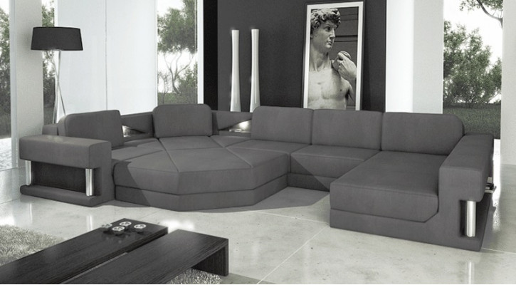 Nowoczesna kanapa Narożnikowa USB LED Podkładka Skóra Design Sofa Ustawić Żywy krajobraz
