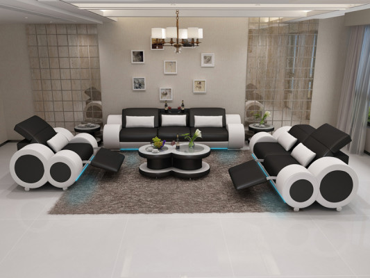 Skórzana sofa Kanapa Zestaw sofowy 3+2+1 miejsce do siedzenia Ustawić Design Decor Nowoczesna Sofa