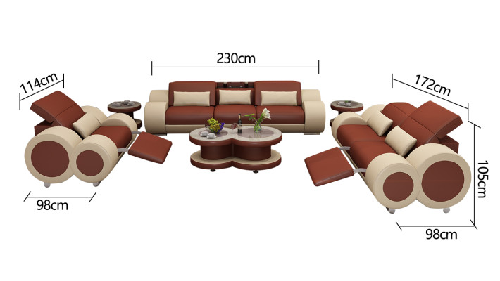 Skórzana sofa Kanapa Zestaw sofowy 3+2+1 miejsce do siedzenia Ustawić Design Decor Nowoczesna Sofa