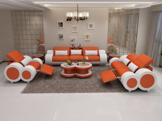 Skórzana sofa Kanapa Zestaw sofowy 3+2+1 miejsce do siedzenia Ustawić Design Decor Nowoczesna Sofa