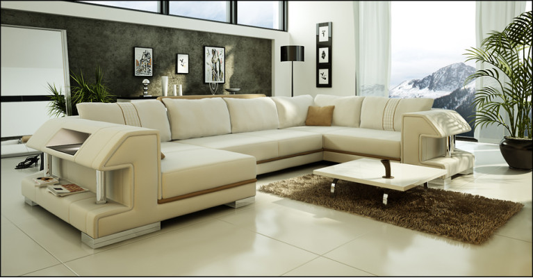 Narożnikowa kanapa Sofa Kanapa Podkładka Projektant Skóra XXL U Shape Sofa skórzana Żywy krajobraz