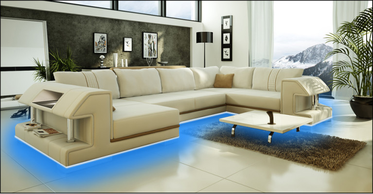 Narożnikowa kanapa Sofa Kanapa Podkładka Projektant Skóra XXL U Shape Sofa skórzana Żywy krajobraz