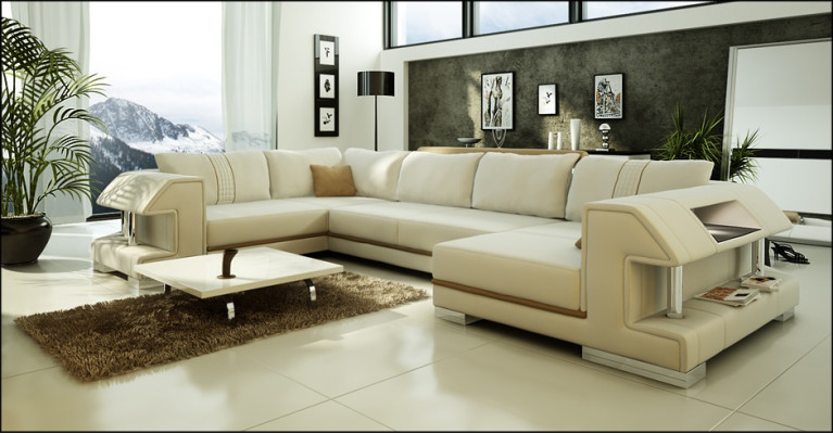 Narożnikowa kanapa Sofa Kanapa Podkładka Projektant Skóra XXL U Shape Sofa skórzana Żywy krajobraz