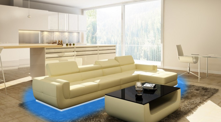 Nowoczesna Narożnikowa kanapa z USB Podkładka Skóra Design Sofa Ustawić Żywy krajobraz Tettau