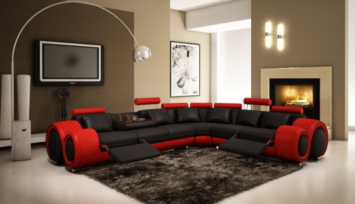 Skórzana sofa na USB, Żywy krajobraz Narożnikowa kanapa Narożnik Ustaw Design Modern Sofa A1163