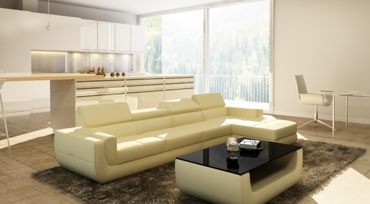 Narożnikowa kanapa skórzana sofa USB Żywy krajobraz Sofa w kształcie litery L Podkładka Siedziba Narożnik Tettau Biały