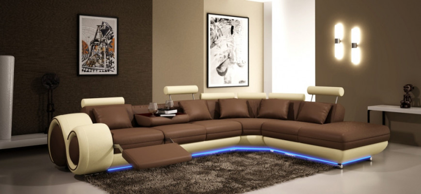 Skórzana sofa z USB Żywy krajobraz Narożnikowa kanapa Narożnik Ustaw Design Modern Sofa A1163C