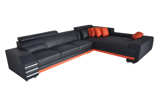 Narożnik Skóra Sofa + Podkładka USB Siedziba Ustaw Żywy krajobraz Design XXL L Kształt Narożnik