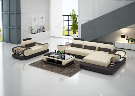 Design XXL Duża Sofa z USB, Narożnikowa kanapa skórzana kanapa Podkładka Narożnik Żywy krajobraz
